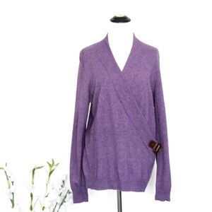 NEW! Lauren Ralph Lauren Lambswool Angora Faux Wrap Sweater Leather Buckle SZ L